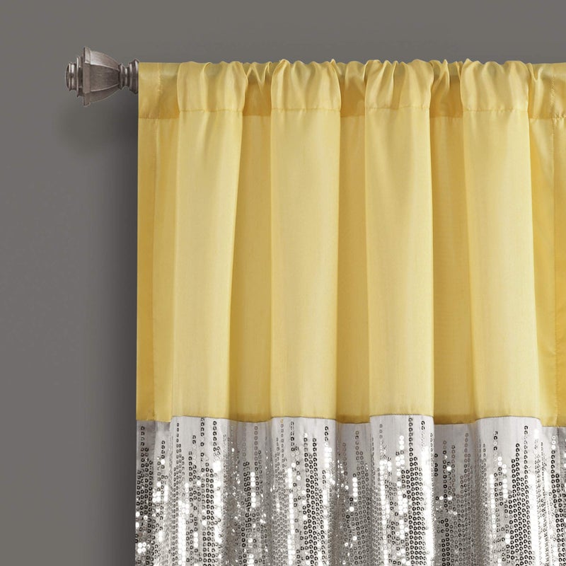 Lush Decor Night Sky Window Curtain Panel, Single 42"W x 84"L Yellow & Gray - Sequin Backdrop Curtain - Room Darkening Curtains For Bedroom - Glam Decor - Image 2